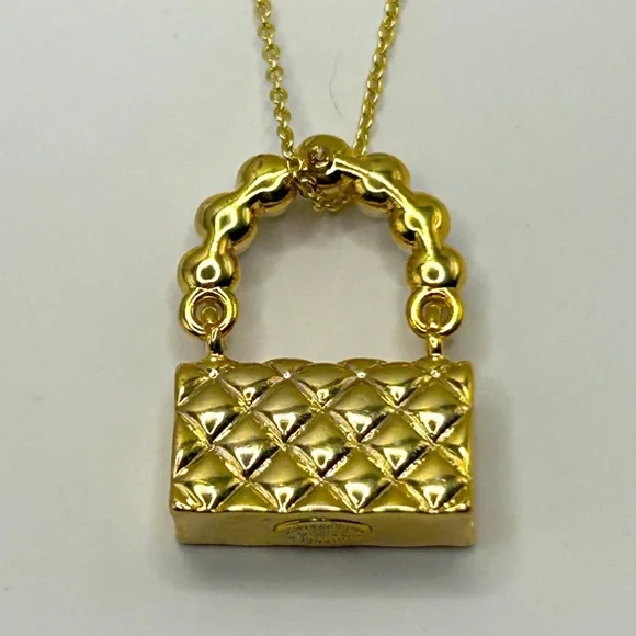 CHANEL Handbag Pendant CC Logo Pearl Detail Stamped Bag Shaped Gold Charm - Picture 6 of 7